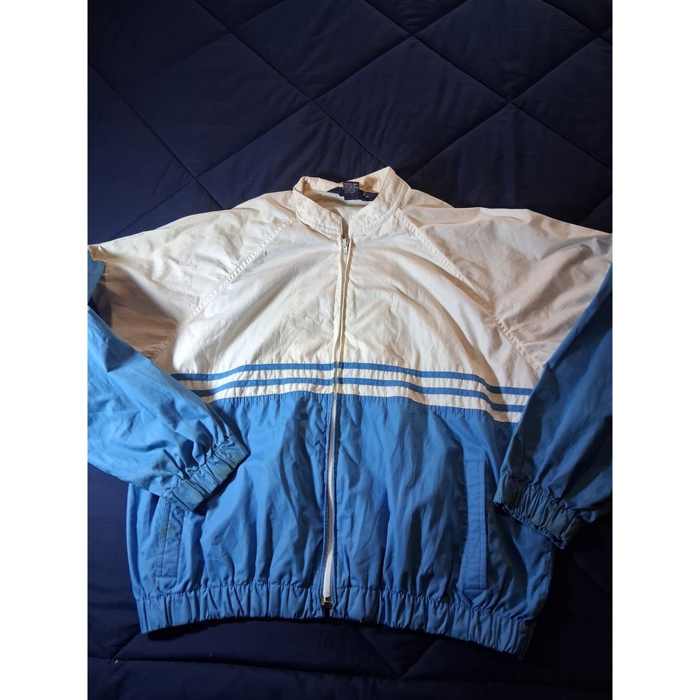 Vintage Wrangler Mens XL Windbreaker Jacket Blue White Colorblock Full Zip 80s